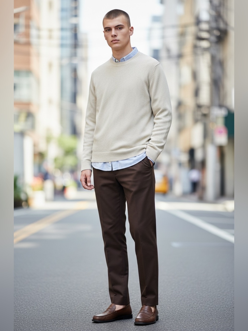 Banana Republic Men’s L Beige Baruffa Italian Merino Wool Crewneck Sweater Quiet